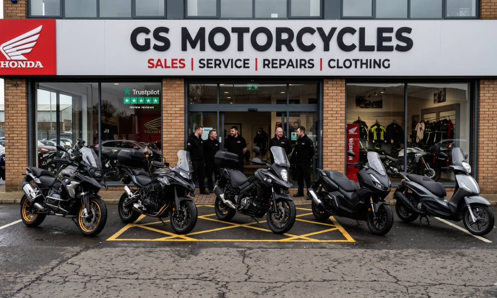 A row of of bikes outside GS Motors Ballymena