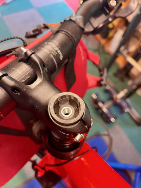 A new star-fangled nut installed inside the fork steerer tube.